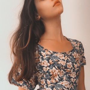 Vintage Blue & Golden Floral Dress